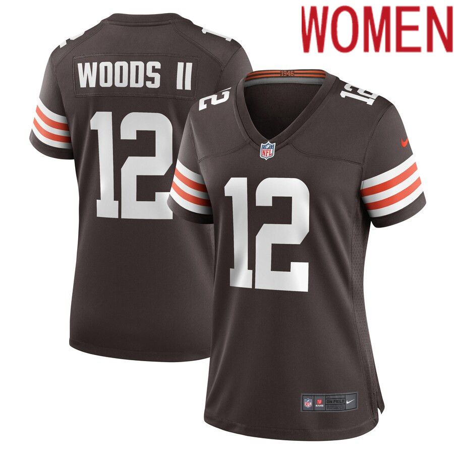 Women Cleveland Browns #12 Michael Woods II Nike Brown Game Player NFL Jersey->women nfl jersey->Women Jersey